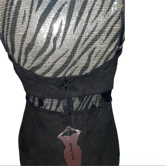 Black Velvet Mesh Cutout Bodycon Dress - Picture 3 of 5